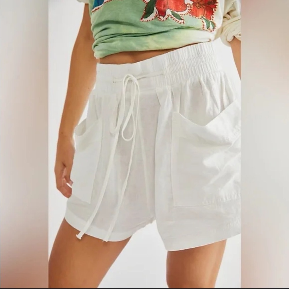 FP Emma Shorts - Comfy Drawstring Linen-Blend White Shorts